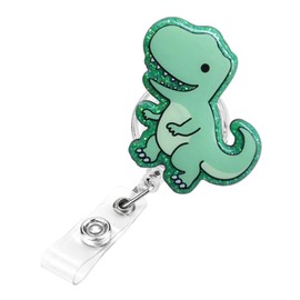Bedocia Green Dinosaur T-Rex Badge Reel Retractable Cute Glitter ID Tag Badge Clip for Nurse Nursing Teacher Medical Worker Accessories