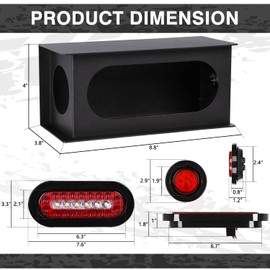 RONSTA 2 Pcs Trailer Light Steel Boxes Housing Kit with w/6" Oval Red/White LED Tail Lights and w 2" Round Red LED Side Lights, Included Grommets Wire Connectors(2 with Boxes)