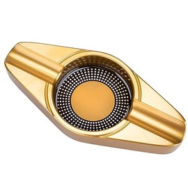 Cigar Travel Ashtray with 2 Cigar Basin for Indoor and Outdoor Use (Gold)