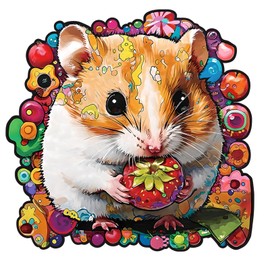 Wooden Jigsaw Puzzles, Unique Shaped Wood Puzzles for Adults with Wood Box, Hamster M