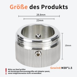 Folzirt Radiator Thermostat Adapter Made of 304 Stainless Steel, M30 x 1.5 Thermostat Adapter for Ra, Rav, Ravl Valve, Heating Valve Adapter with Hex Key, Radiator Accessories