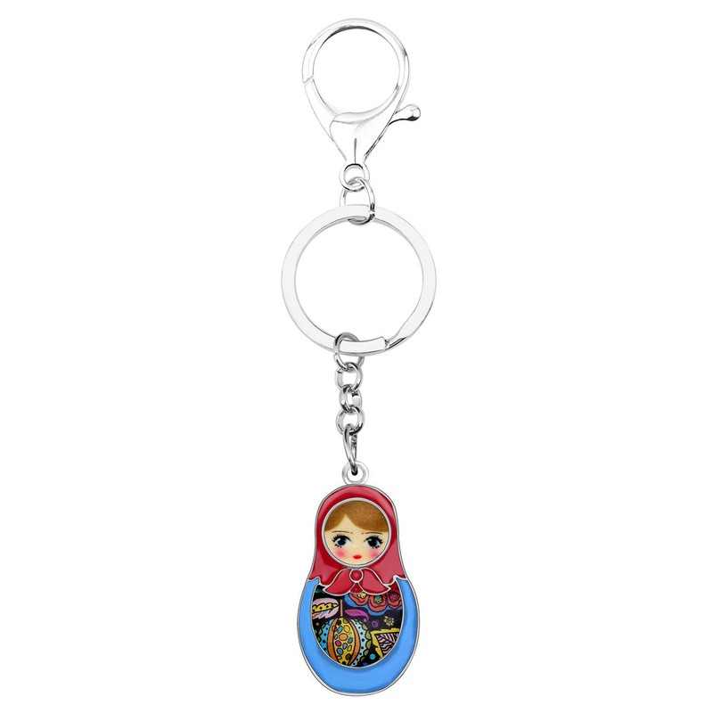 DOWAY Enamel Cute Matrushka Figures Dolls Keyring Babushka Wooden Doll