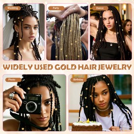 JJUNW Pack of 236 Jewellery Hair Spiral Clips, Hair Accessories for Braids, Adjustable Metal Hair Braid Rings, Cuff Clips for Dreadlock Accessories for Women Men Braids Decoration (Gold)