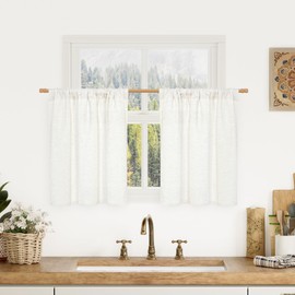 LAMIT Natural Kitchen Linen Curtains 24 Inch Length, Ivory Linen Textured Light Filtering Panels Rod Pocket Privacy Semi Sheer Drapes for RV Basement/Small Windows/Cafe, 2 Panels, 29 x 24 Inch