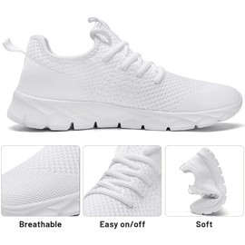 Damyuan Zapatillas sin Cordones para Mujer, para Trail Running, Caminar, a la Moda, Ideales para Entrenamiento Deportivo, Gimnasio, Jogging, Oficina, Color Blanco, Talla 8 para Mujer/6.5 para Hombre.