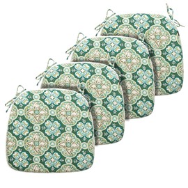 FUNHOME Outdoor Chair Cushions Set of 4, Waterproof Patio Seat Cushions D16xW17 Inch, All Weather Patio Chair Pads with Tie, Patio Cushions for Furniture Garden Home Office Decoration, Green Medal