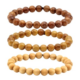 MILAKOO Men Women 8 mm Wooden Beads Elastic Natural Yoga Bracelet Bangle, Wood