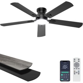 Ohniyou 52'' Low Profile Ceiling Fan with Lights, Remote/APP Control, Black