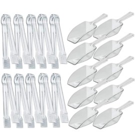 Jindizi Juego de Pinzas para Hielo y Cuchara para Hielo,10 Mini Pinzas de Plástico para Servir, Pinzas Pequeñas y 10 Piezas de Cuchara de Plástico,Pinzas de Cocina Transparentes