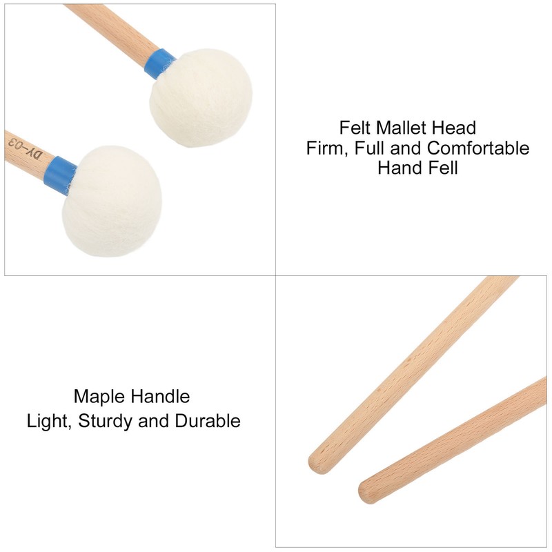2Pcs Drum Mallet Felt Head Wooden Handle Non Slip Instrument