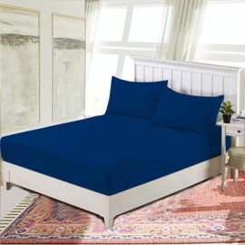 R&Z Plain Luxury Polycotton Fitted Sheet Single, Double, King, Super King, 4FT (Royal Blue, Double)