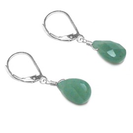 Green Aventurine Briolette Sterling Silver Lever Back Earrings