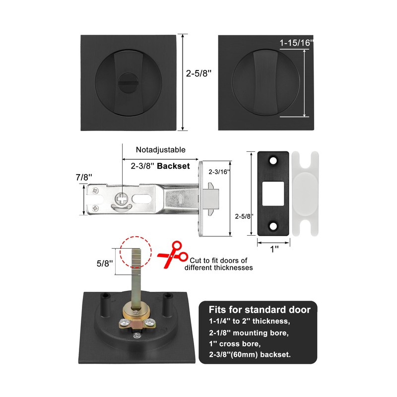 goldenwarm Matte Black Pocket Door Lock, Zinc Alloy Black Pocket