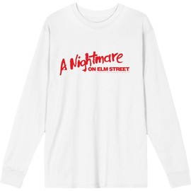 A Nightmare On Elm Street Logo Adult White Crew Neck Long Sleeve Tee-3XL