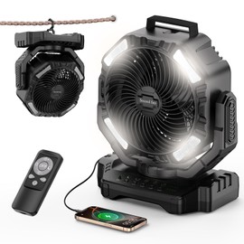 Socool 40000mAh Camping Fan Rechargeable, Battery Operated Portable Outdoor Fan Remote, 136Hrs & 4-Speed Cordless Oscillating, Table Fan with Light & Timer for Tent RV Jobsite Hurricane Power Outage