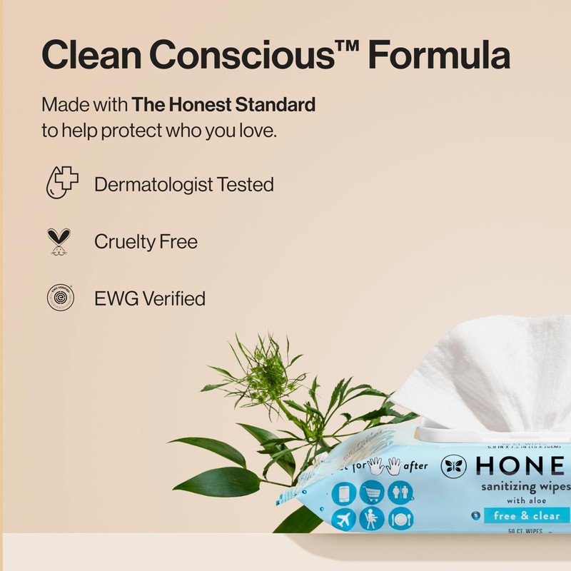 The Honest Company Fragrance-Free Sanitizing Alcohol Wipes, Antibacterial with Aloe,