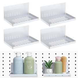 Therwen 4 Pack Magnetic Pegboard Shelves Wall Organizer Metal Peg Board Shelf Pegboard Steel Tray Pegboard Accessories Organizing Tools for Craft Home Kitchen(8 x 4.7 x 3.5 Inches,White)