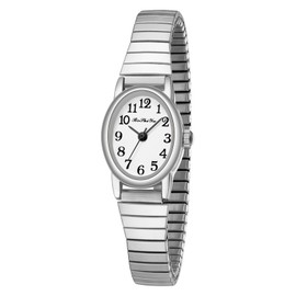 BOSHIYA Small Gold Watches for Women Easy Reader Analog Ladies Quartz Watches with Stainless Steel Expansion Band, Waterproof, Silver-Oval, Oval, Modern