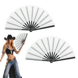 YZWXZY Boots on The Ground Fan with 2 Bandanas, Large Folding Hand Fan Line Dance Popping Fan, Clack Fans for Line Dancing (White, 2 Packs)