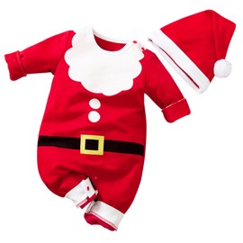 maxToonrain My First Christmas Outfit for Baby Long Sleeve Elf Costume Boys and Girls Sleepwear Toddlers One-Pieces Rompers (Red Santa Claus,3-6 Months)