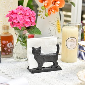 Sungmor Vintage Cast Iron Napkin Holder, Rustic Farmhouse Napkins Holder, Freestanding Table Napkins Stand, Lovely Cat Statue Decor Paper Napkin Rack, Home Restaurant Dining Table Square Napkin Holder