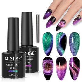 MIZHSE 9D Cat Eye Gel Nail Polish, 2 Colors Cyan and Pink Holographic Galaxy Cateye Magnetic Nail Polish Gel, Magic Cateye Manicure Nail Art Set 10ML