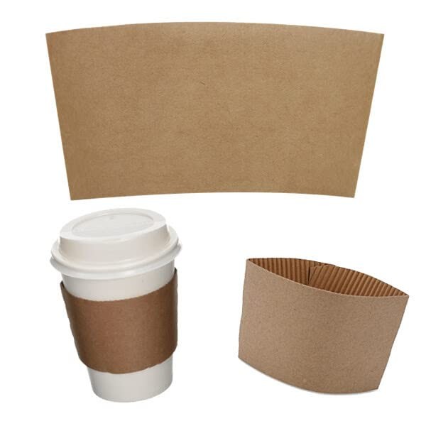 Concession Essentials Paper Coffee Sleeves. Fits 10 oz. - 20 oz. Cups (Pack of 50), Natural Kraft. Insulated for Hot Cups.,Brown