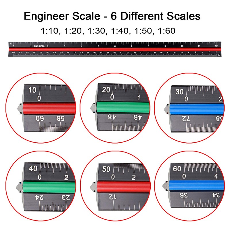 OwnMy 3 Pack 12 Inch Solid Aluminum Triangular Architect Scale