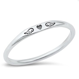 Heart Guardian Angel Wings Unique Ring New .925 Sterling Silver Band Size 8