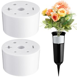 FillTouch 2 Pcs Cemetery Grave Vase Inserts Plastic Cemetery Flowers Holder Bracket with 7 Hole Cylindrical Reusable Cemetery Flower Holder for Grave Vase Decorations, Keeping Bouquets in Place