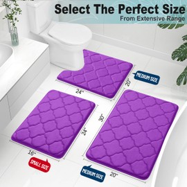 OLANLY Memory Foam Bath Mat Rug 24x16, Soft and Absorbent Bathroom Rugs, Non-Slip, Comfortable, Machine Washable Bath Carpet for Bathroom Floor, Tub, Shower and Home Decor Accessories, Purple