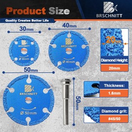 BRSCHNITT Mini Diamond Metal Circular Saw Blade 30/40/50 mm - Metal and Stainless Steel Cutting Wheel for Wood/Metal/Plastic