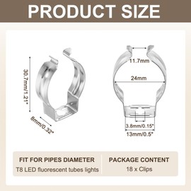 MECCANIXITY T8 U Clips Holder Bracket Fluorescent Tube Light Fixture Steel Pipe Clamps for LED Bulbs Ceiling Lamp, Pack of 18