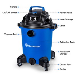 Vacmaster 4 Peak HP 8 Gallon Wet Dry Vacuum Cleaner Lightweight Powerful Suction Shop Vacuum with Blower Function for Dog Hair,Garage,Car,Home & Workshop