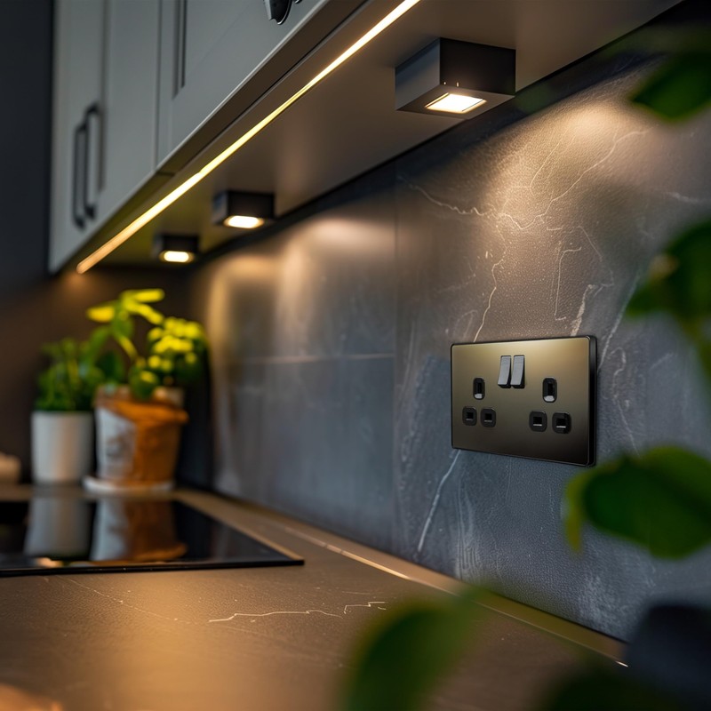 BG Electrical Evolve Double Switched Socket, 13 A, Black/Chrome