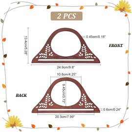 PH PandaHall Pack of 2 Replacement Wooden Bag Handles, D Shaped Handbag Handles, Hollowed Flowers, Replacement Handles for Homemade Beach Bags, Straw Bags, Shopping Bags, Crochet Bags