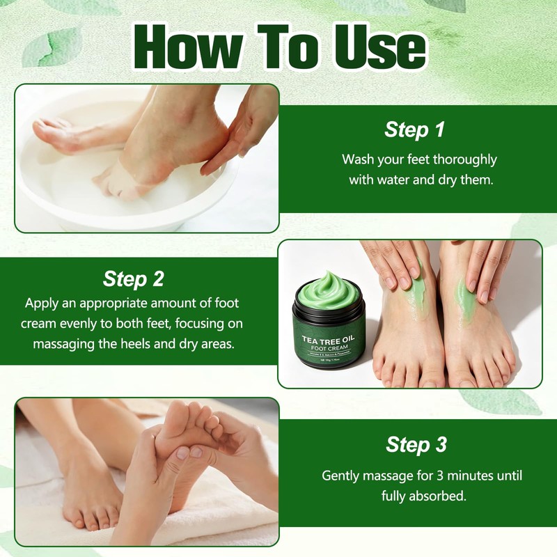 NUOKOU 2PCS Tea Tree Oil Foot Cream,with Vitamin E, Aloe