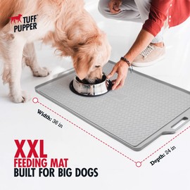 Tuff Pupper 36x24 XXL Dog Feeding Mat for Food and Water | Dog Food Mats for Floors | Waterproof Dog Water Bowl Mat | Dog Placemats Pet Food Mat