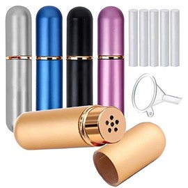 Tubos de inhalador nasal para aceites esenciales para viajes, portátiles, reutilizables, 5 unidades, de aluminio, vacíos de inhalador nasal y mechas  