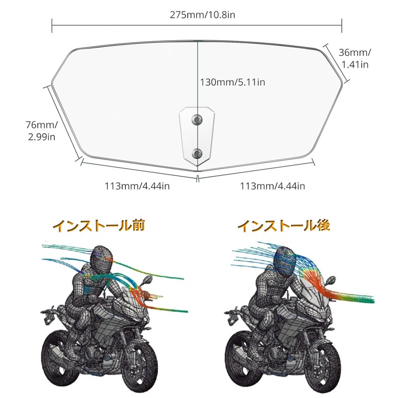 HENGTUAOTO Motorcycle Screen Spoiler Air Deflector Windshield Adjustable Transparent
