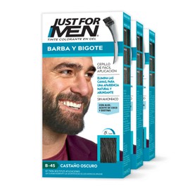 Just For Men Tinte Colorante en Gel para Barba y Bigote,Castaño Oscuro B45,Sin Amoníaco, Con Cepillo De Fácil Aplicación, Paquete de 3, 66ml