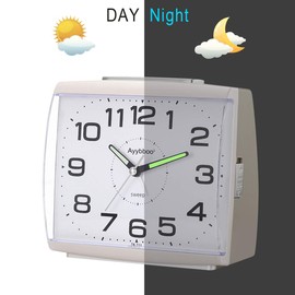 Ayybboo Analogue Alarm Clock, No Ticking, Analogue Alarm Clock, Retro with Snooze Alarm Clock with Night Light, Large Analogue Alarm Clock, Silent Dial, Analogue Quartz Alarm Clock, Learning Alarm