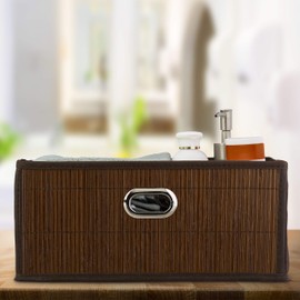 2 x Storage Baskets Bamboo Bathroom Basket Square Fabric Shelf Basket Flat HBT 14 x 31 x 31 cm Foldable, Brown