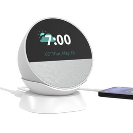 SPORTLINK Echo Spot Charging Stand - Eco Spot Charging Stand with USB-A/C Charging Port, Smartphone, Tablet, Earphones, Echo Spot Stand, High Stability, Space Saving, Improved Sound Quality (Houit)