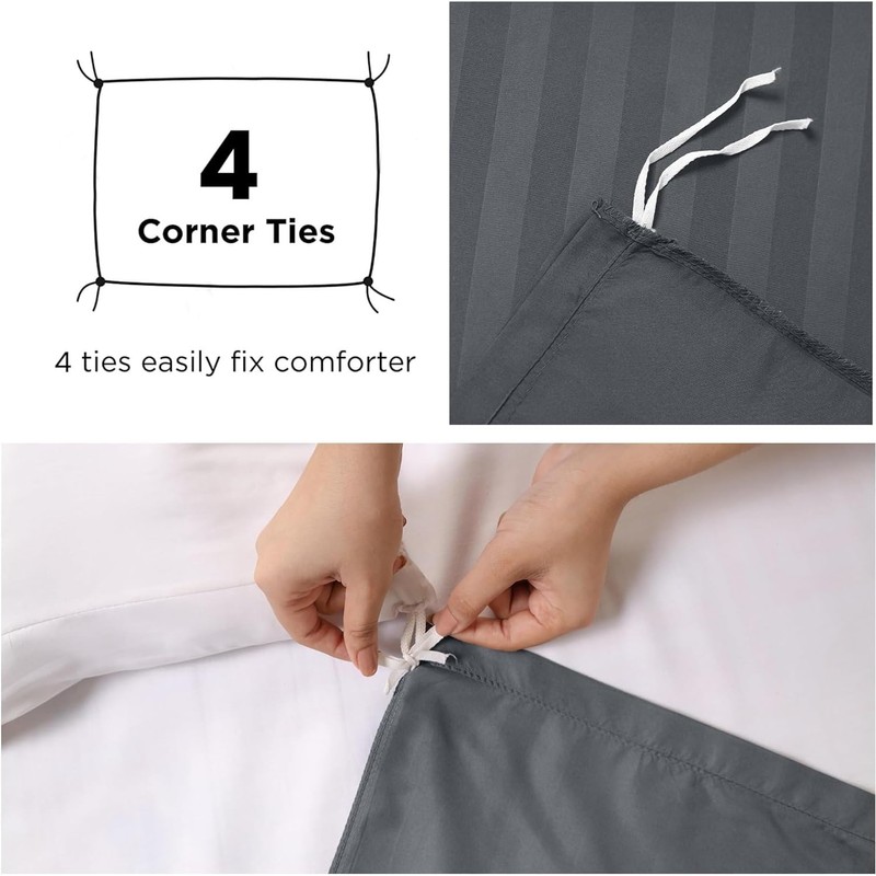 Hafaa Single Duvet Cover Set Hotel Quality Stripes Satin Bedding