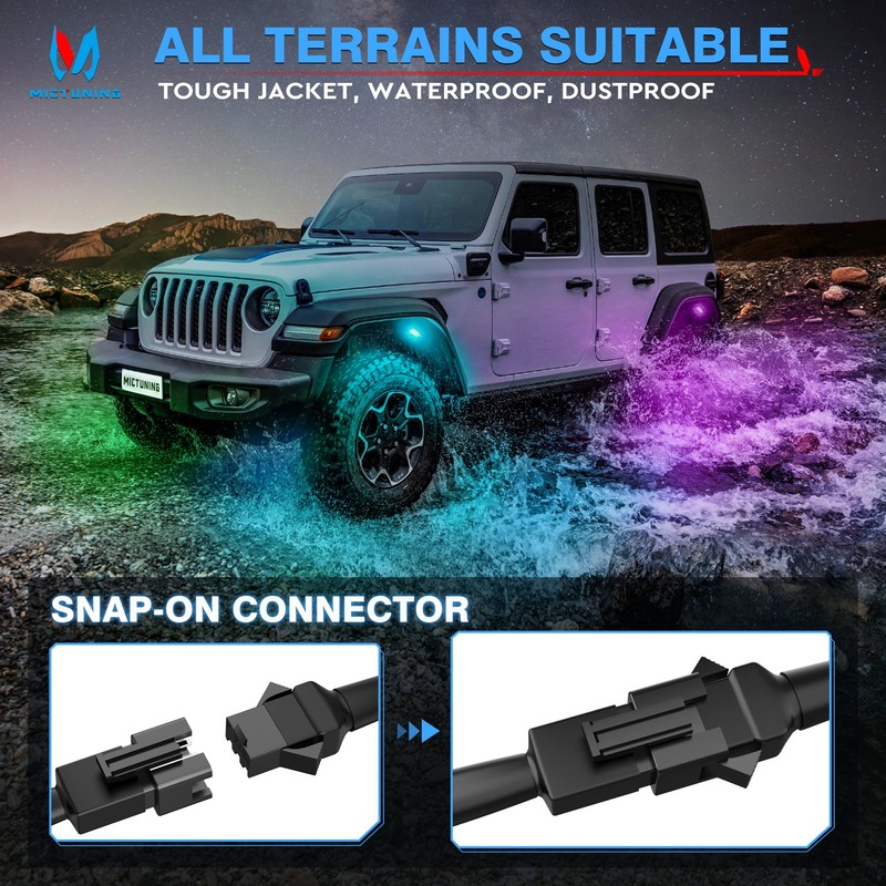 MICTUNING 2 Pack 10FT 3 Pin Rock Light Extension Wire