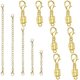 Magnetic Necklace Clasp Set with Chain Extenders, Necklace Extender and Magnetic Necklace Clasps and Closures (X Gold)