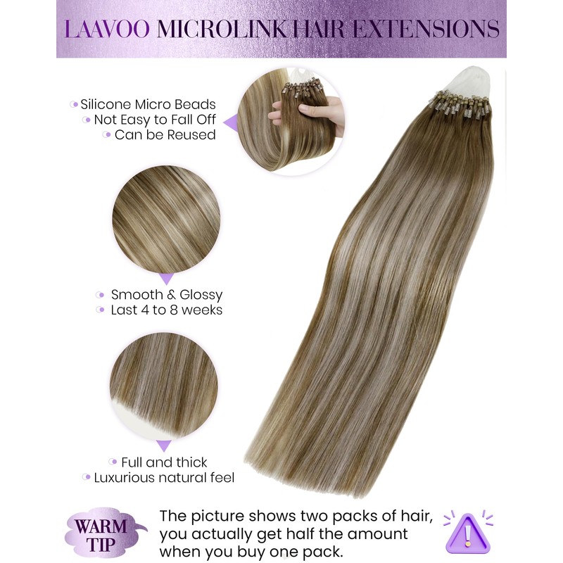 LaaVoo Micro Loop Hair Extensions Real Human Hair Ash Blonde
