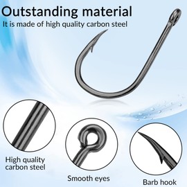 THKFISH Fishing Hooks Set Carbon Steel Fishing Hooks with Eyelet, 500 Pieces Fishing Accessories Set Fishing Hooks with Plastic Box 6# -15# 10 Sizes
