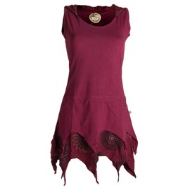 Vishes - Alternative Clothing - Pointed Elf Tunic - Layered Look with Flowers Printed, darkred